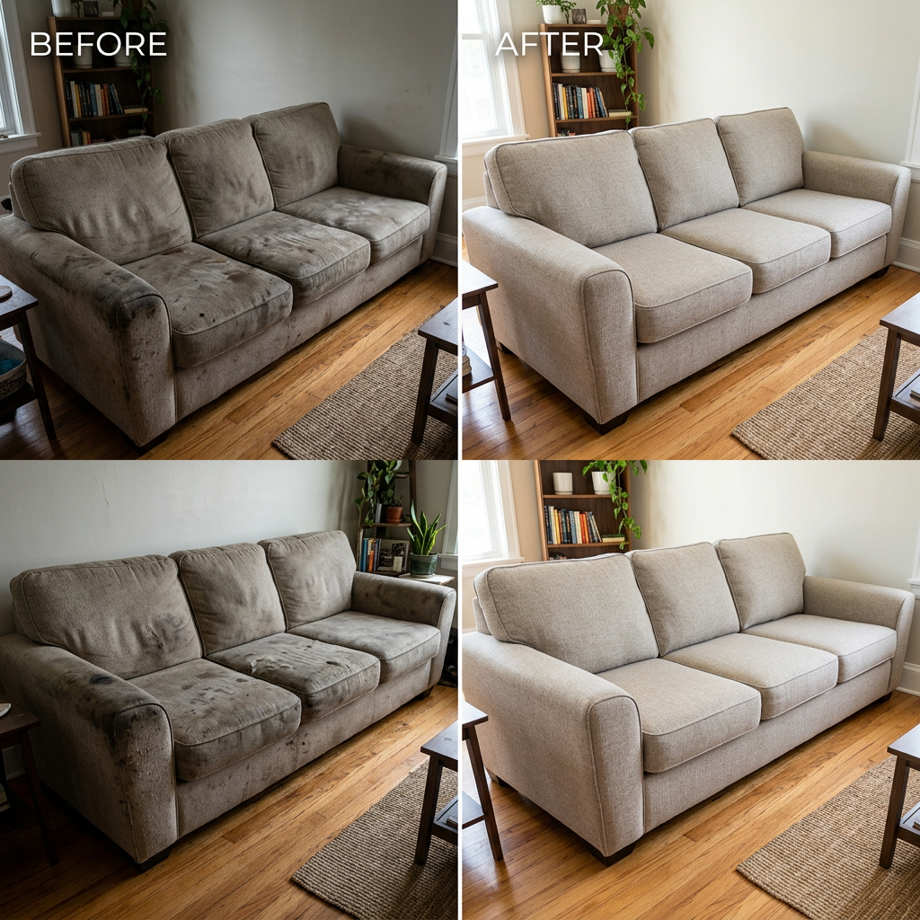 Sofa before and after cleaning