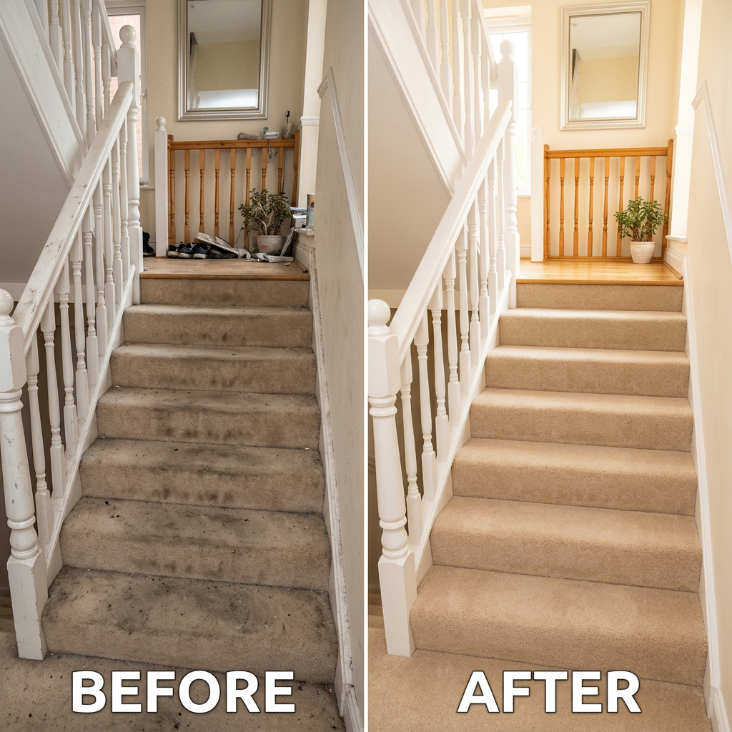 Staircase before and after cleaning